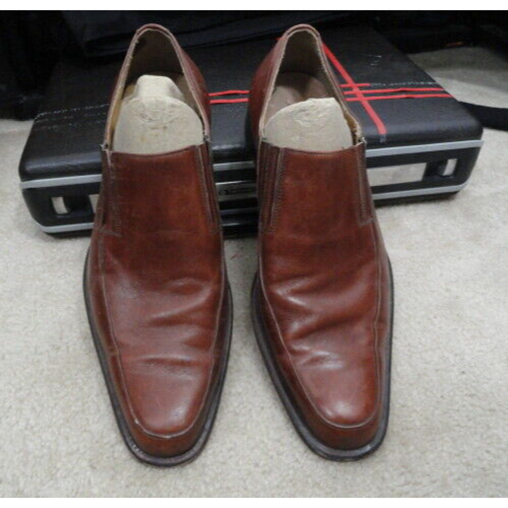 Perugia Italian Brown Slip On Soft Leather Casual Dress Shoes Men's Size 10